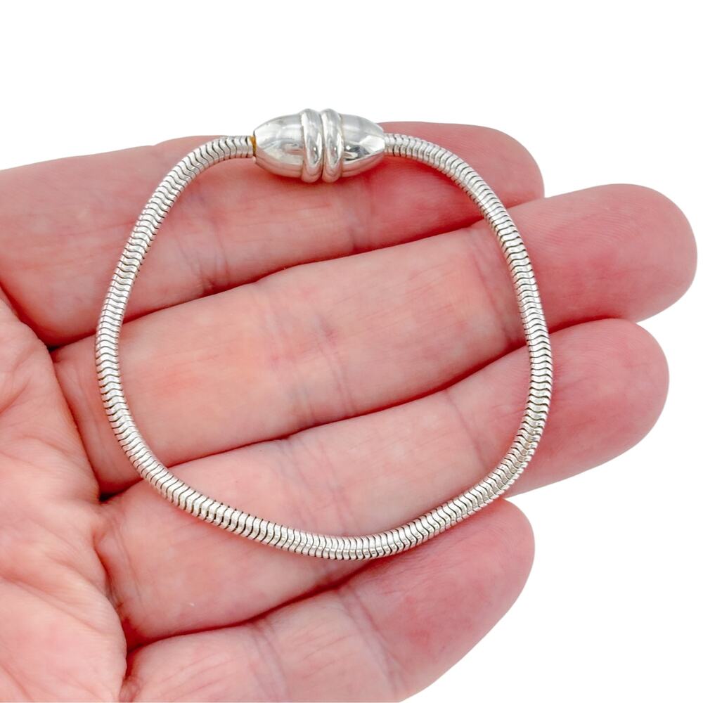 Vintage Sterling Silver 925 Snake Chain Bracelet Magnetic Clasp 7"